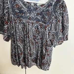 Lucky Brand Floral Paisley Blouse - Periwinkle and Red